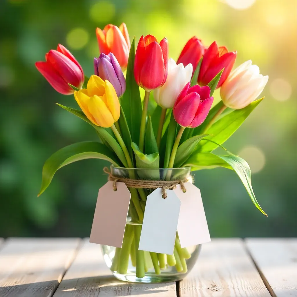 Vibrant Tulip Bouquet with Blank Gift Tags for Spring