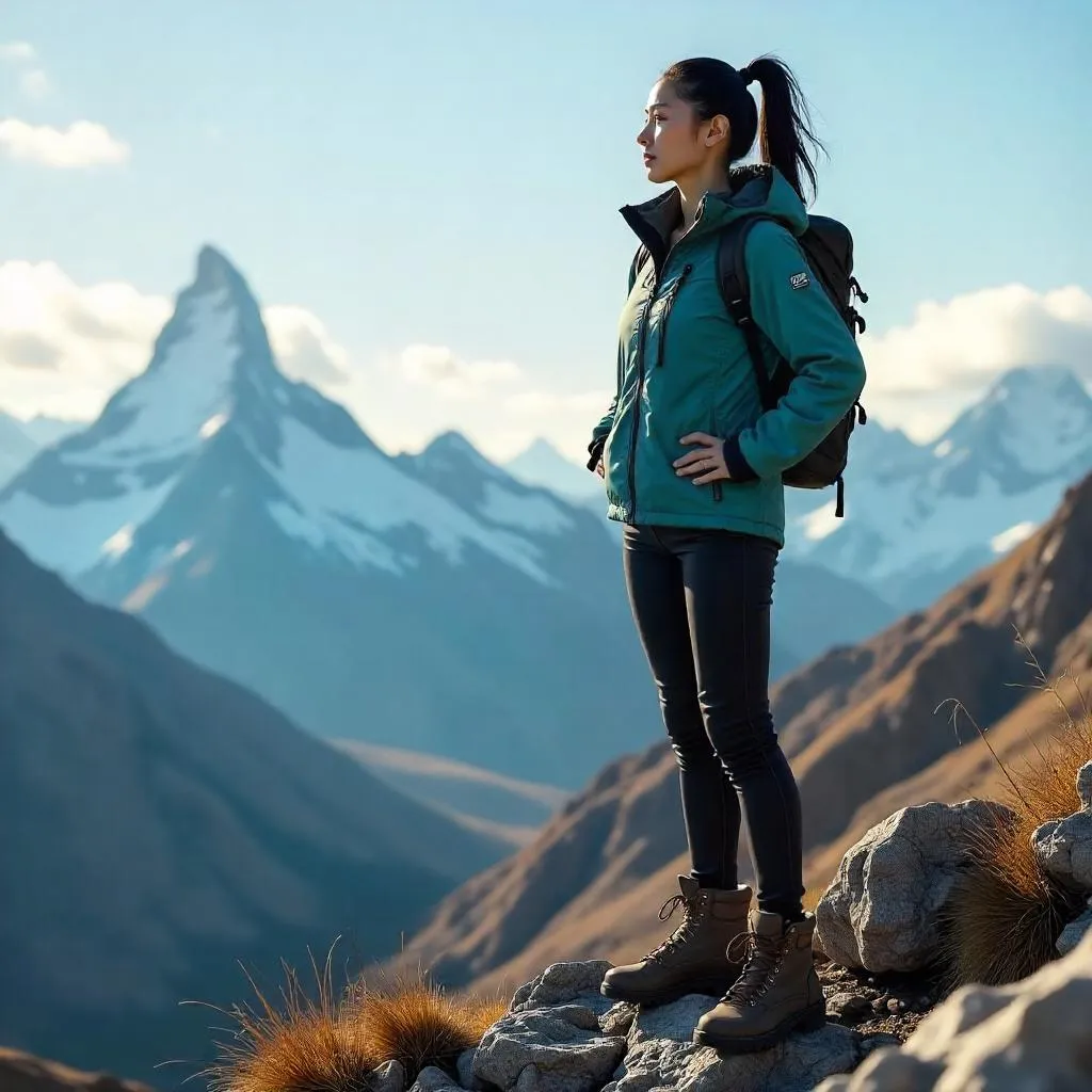 Confident Asian Woman on a Mountain Ridge - 3D Render
