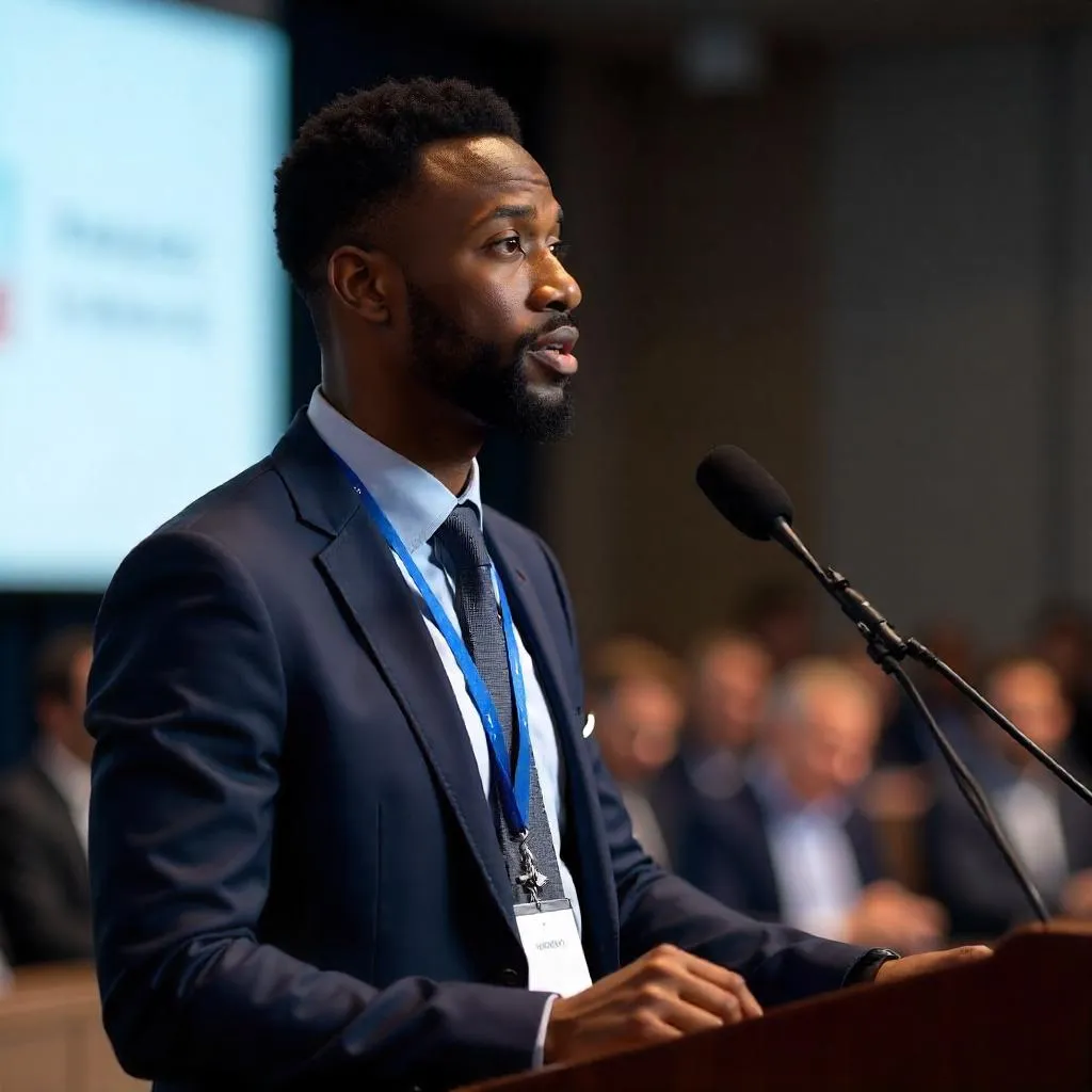 Photorealistic Young Black Man at a Conference