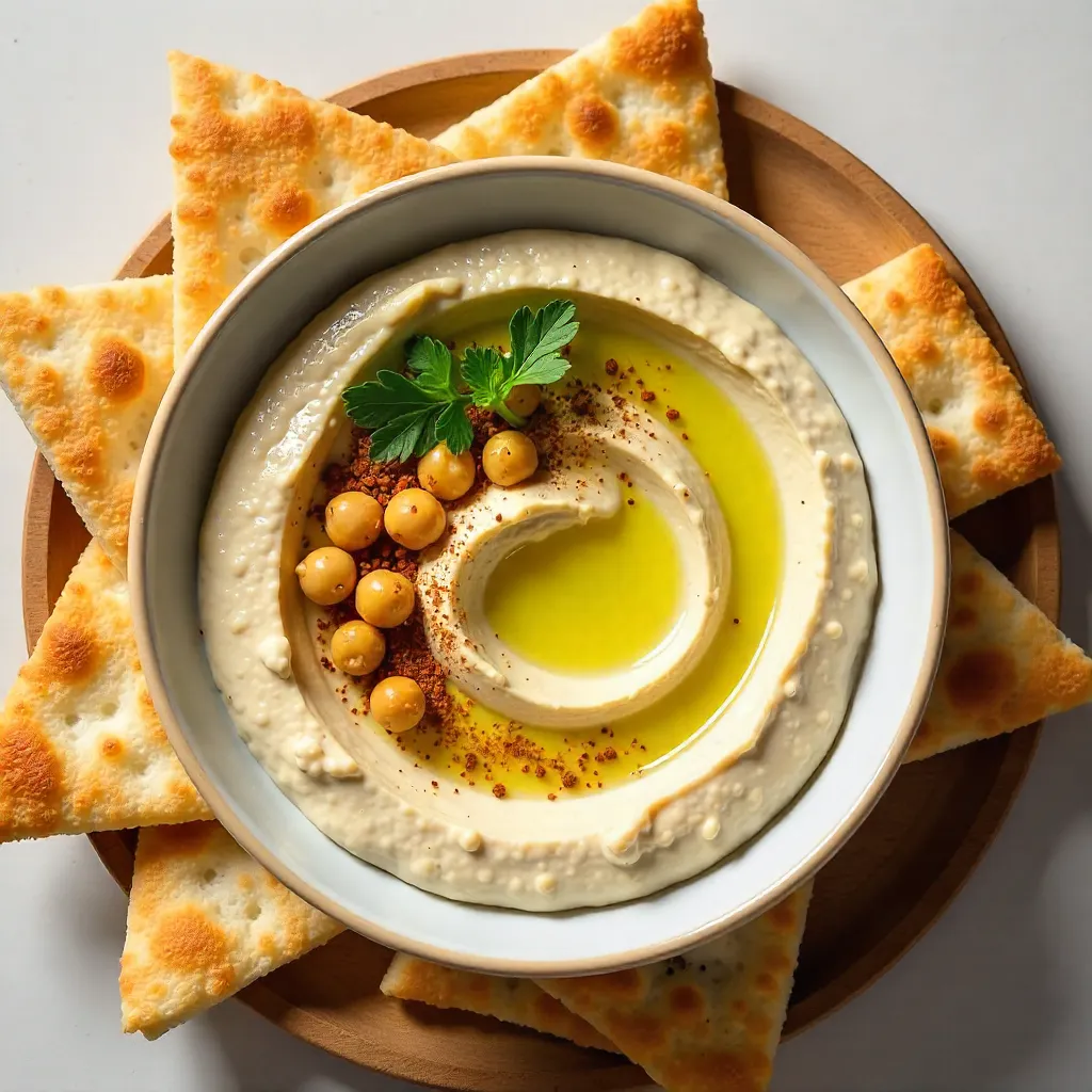 Top-Down Hummus with Crispy Chickpeas and Flatbread