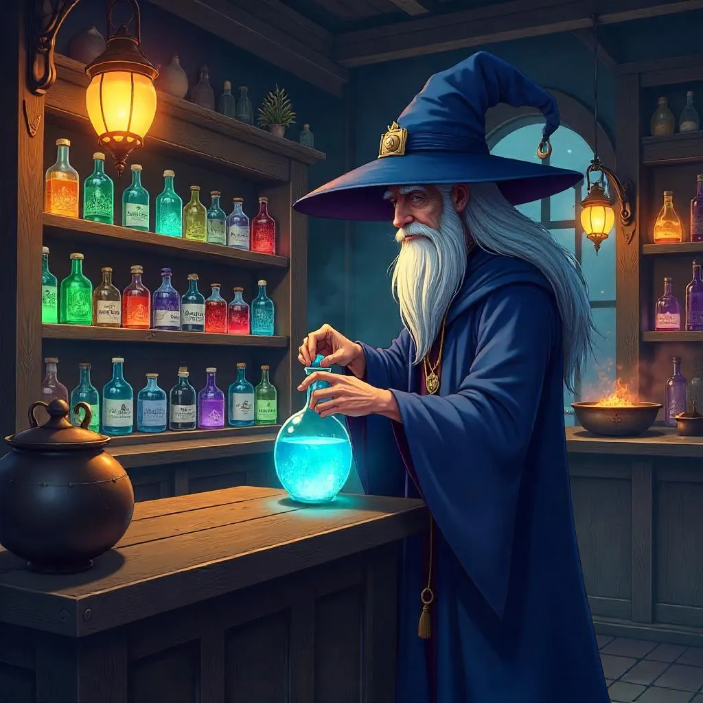 Anime Wizard in a Potion Shop