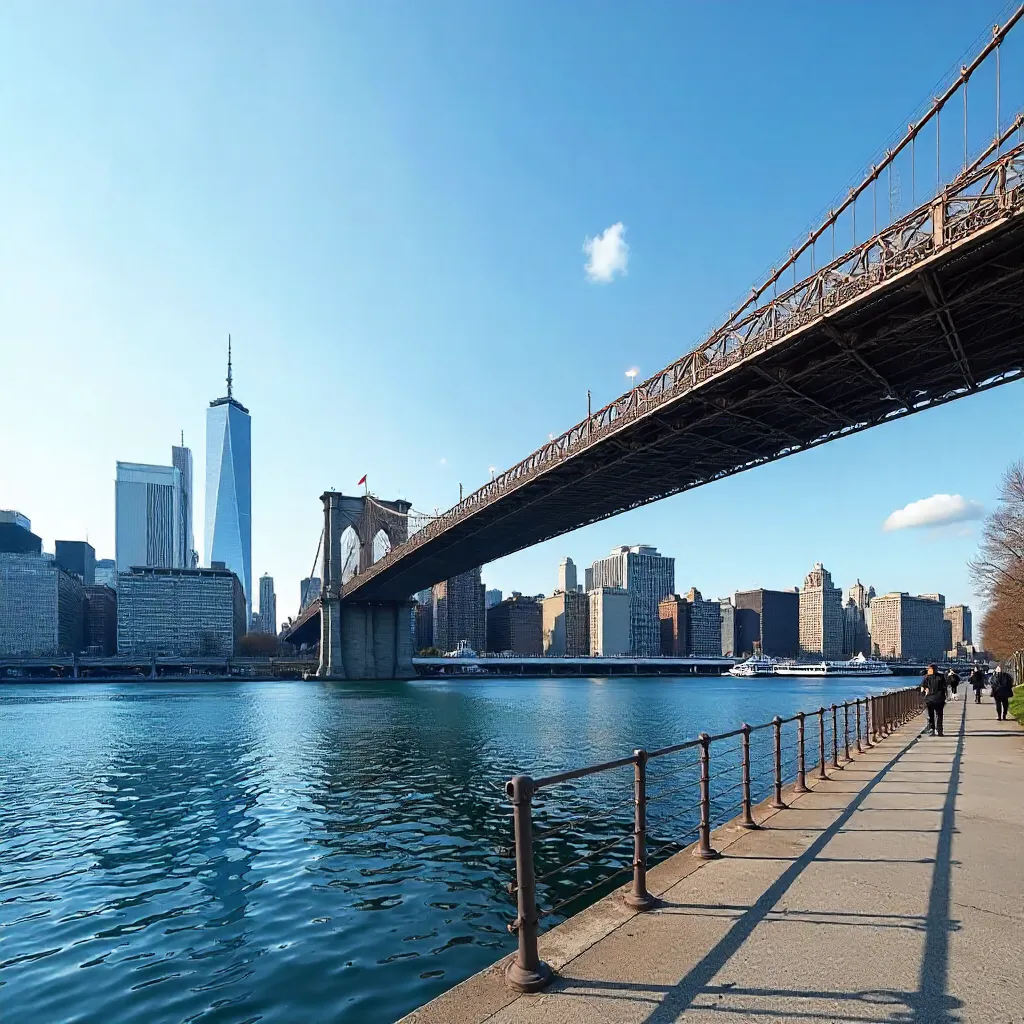 Brooklyn Bridge and Manhattan Skyline under a Clear Blue Sky