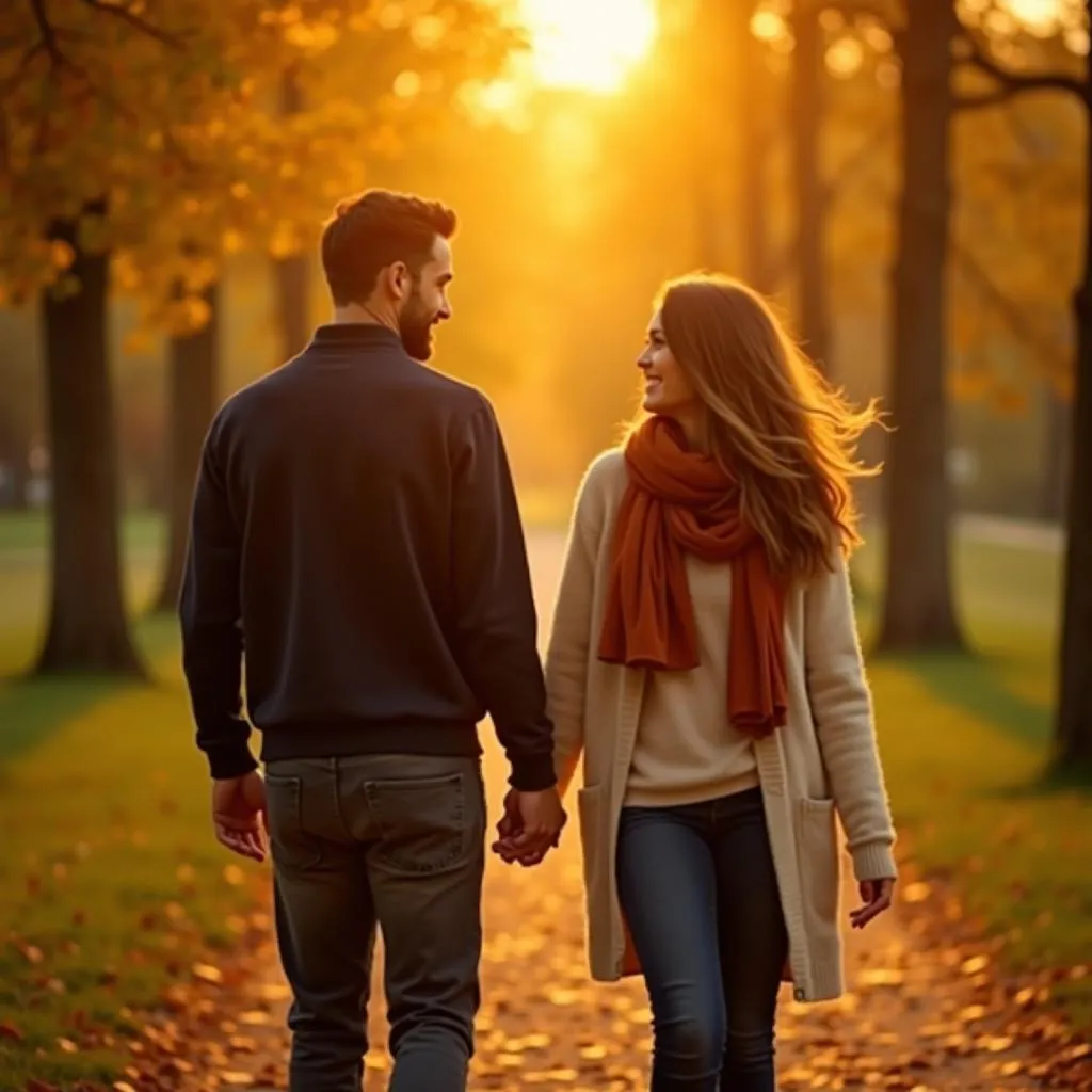 Sunset Embrace: A Romantic Couple in a Park