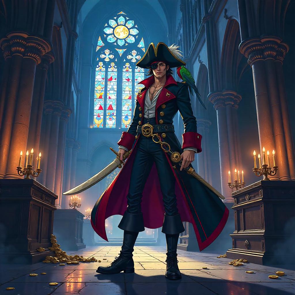 Anime Pirate in a Gothic Cathedral