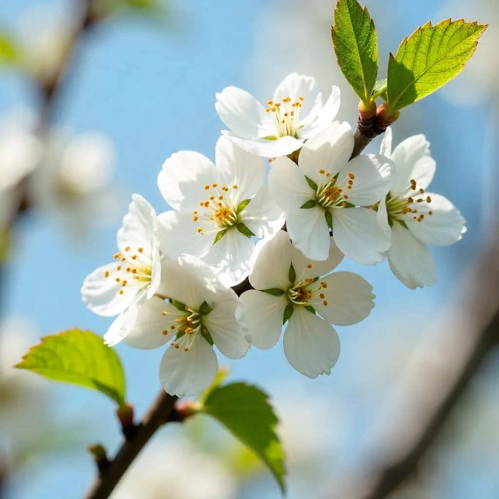 Delicate white apple blossoms in springtime bloom