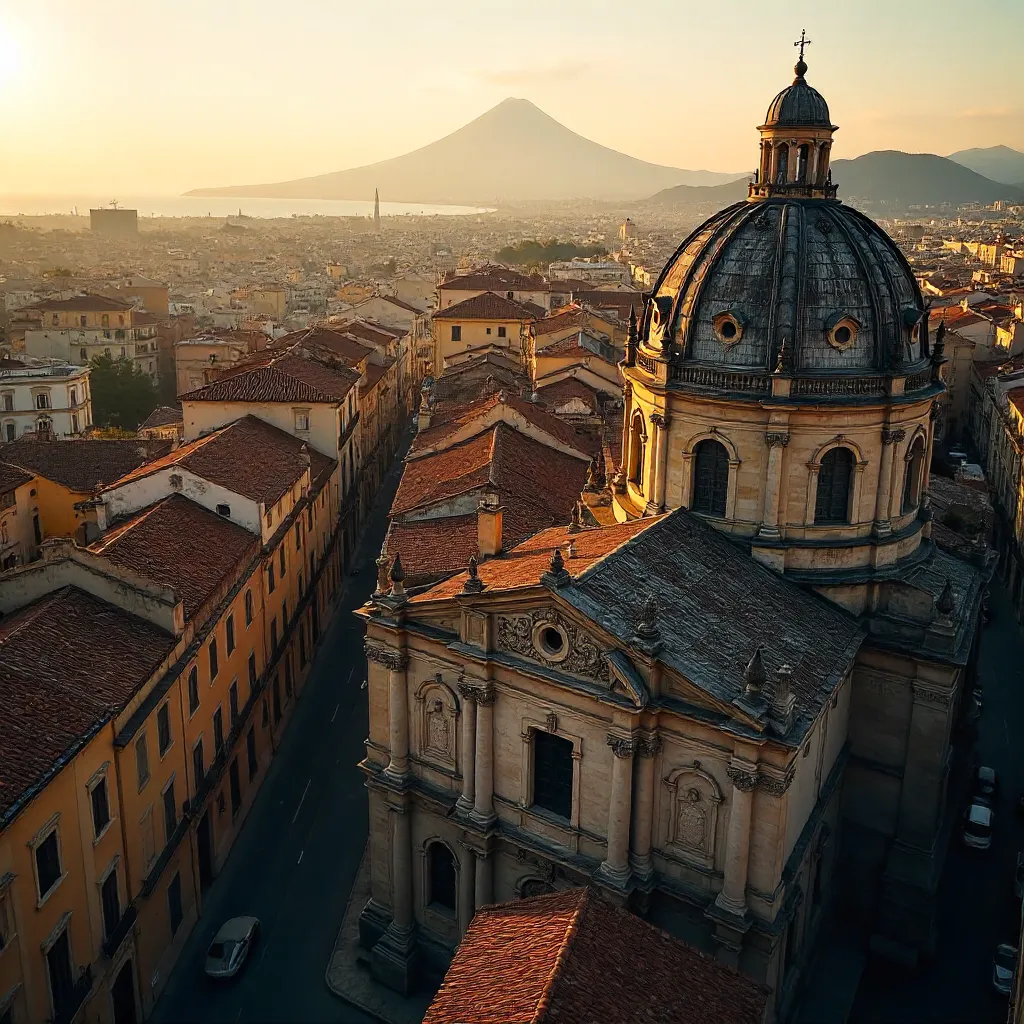 Golden Hour Aerial View of Catania's Dome Skyline