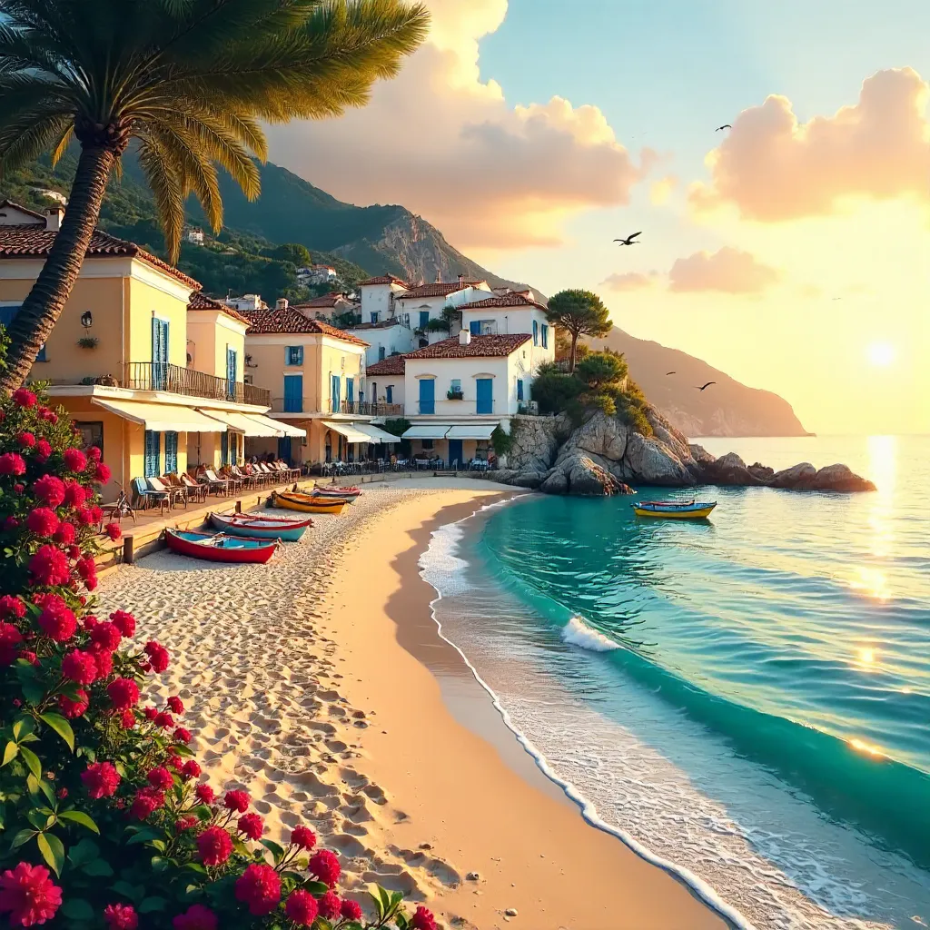 Sunset at a Charming Mediterranean Seaside Town