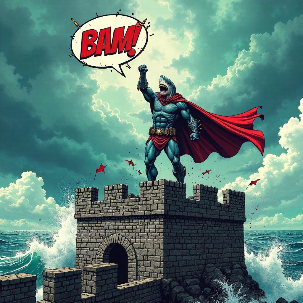 Shark at Castle Battlements: Comic Book Showdown