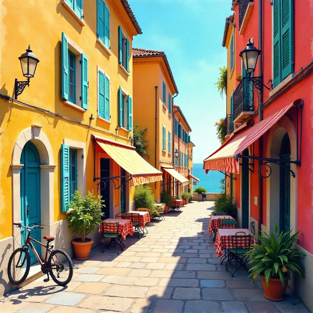 Colorful Narrow Street in Old Town Nice, France