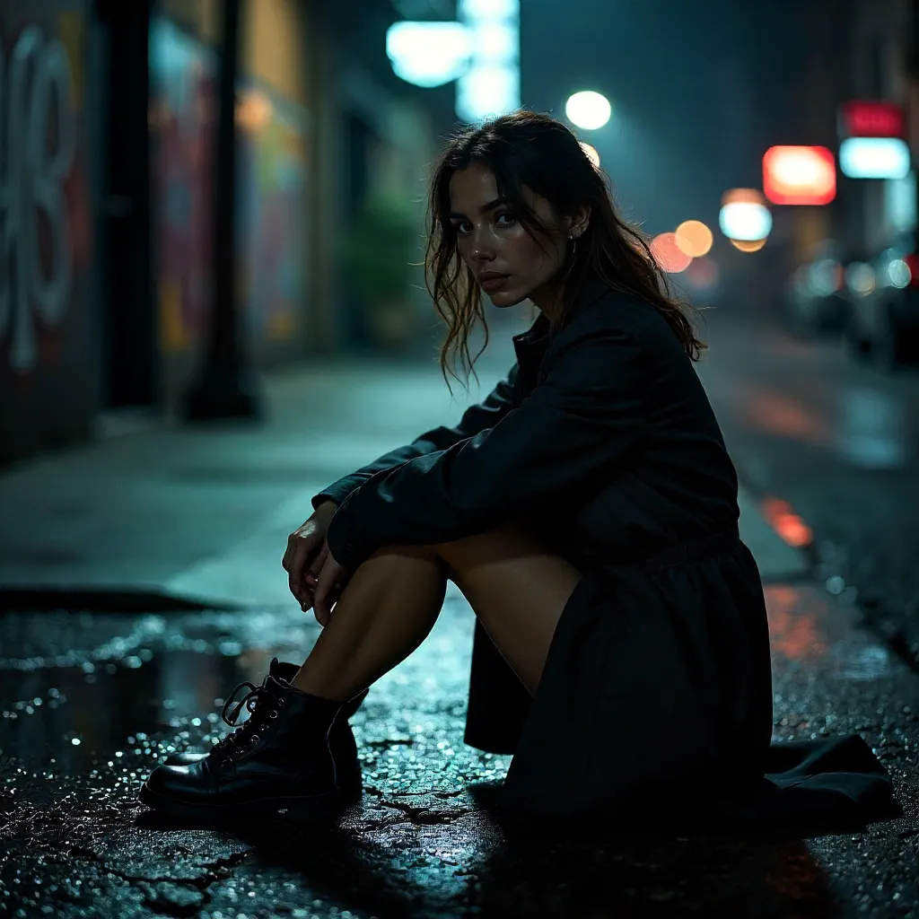 Moody Noir Portrait on a Gritty City Surface