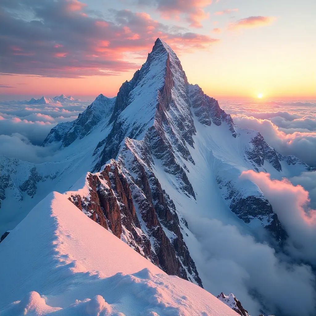Sea of Clouds Above Snowy Peaks