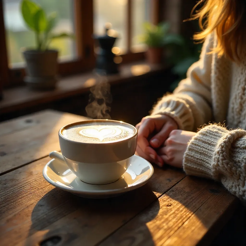 Cozy latte moment with heart latte art