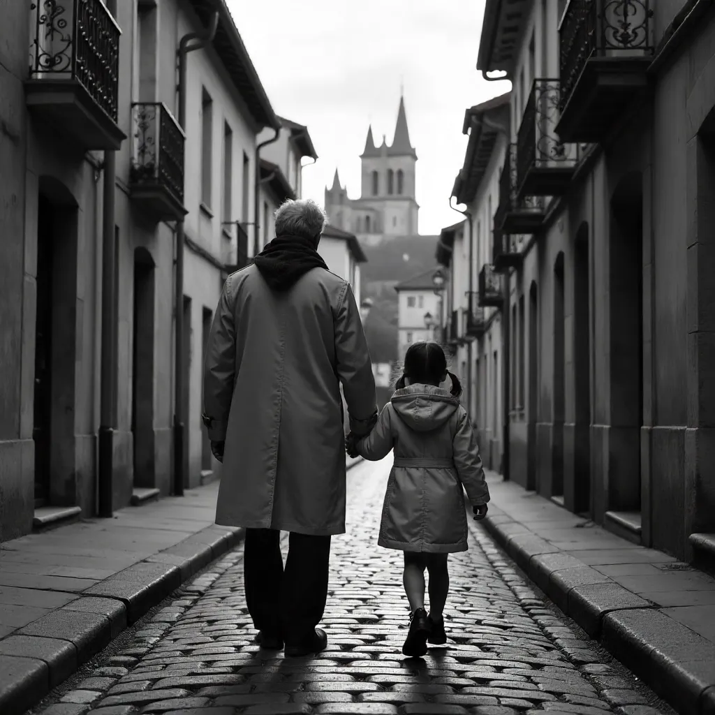 Monochrome Metz Walk: Father and Daughter