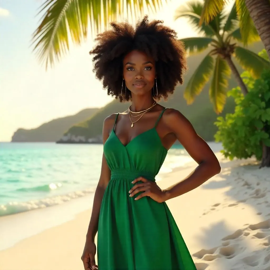 Confident Black Woman in a Tropical Paradise 3D Render
