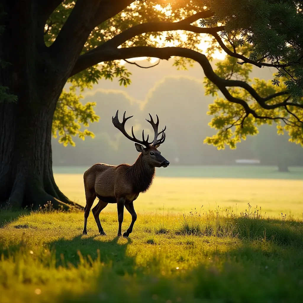 Peaceful Red Deer in Richmond Park at Golden Hour