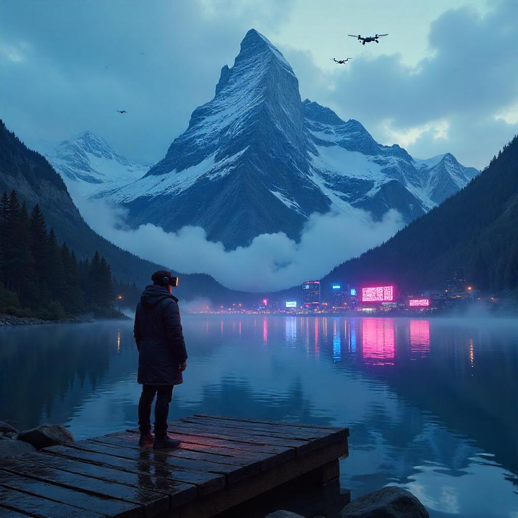 Neon Peaks Over the Silent Lake