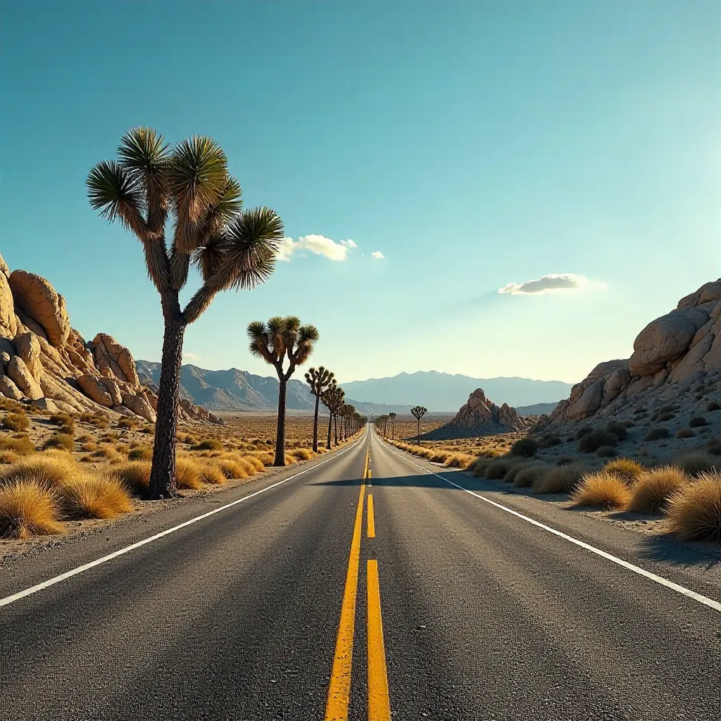 Desert Highway Through Joshua Tree: Road Trip Vibes