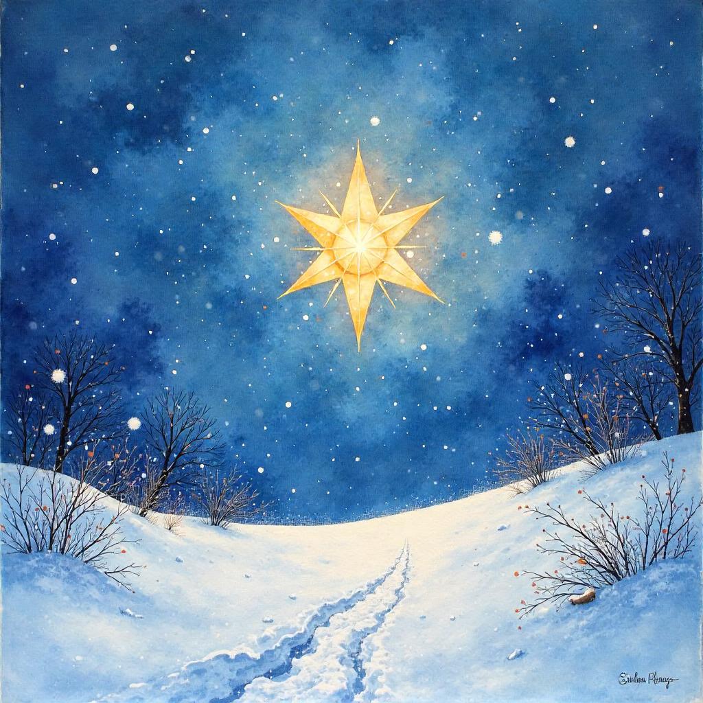 Watercolor Star in a Blizzard