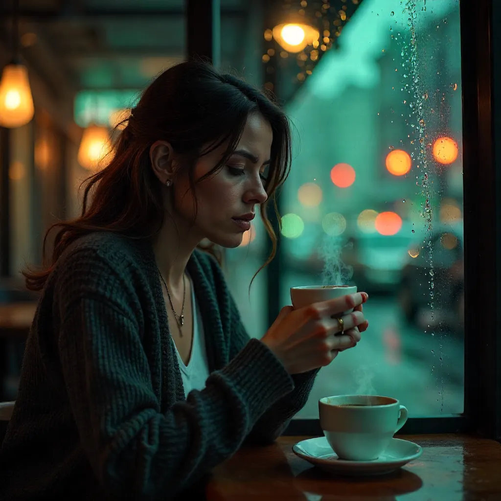 Pensive Woman by the Window with Coffee