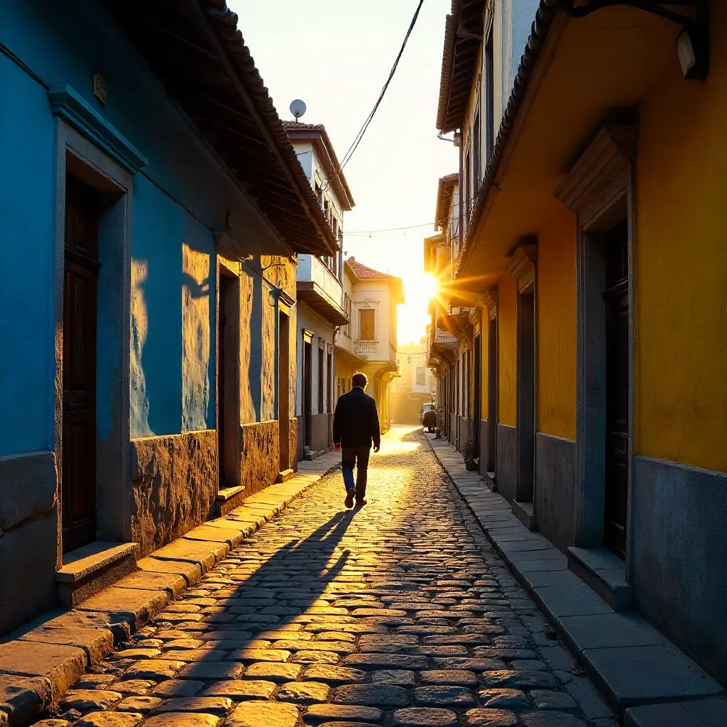 Silhouette Walk in Eskişehir: Blue and Yellow Facades