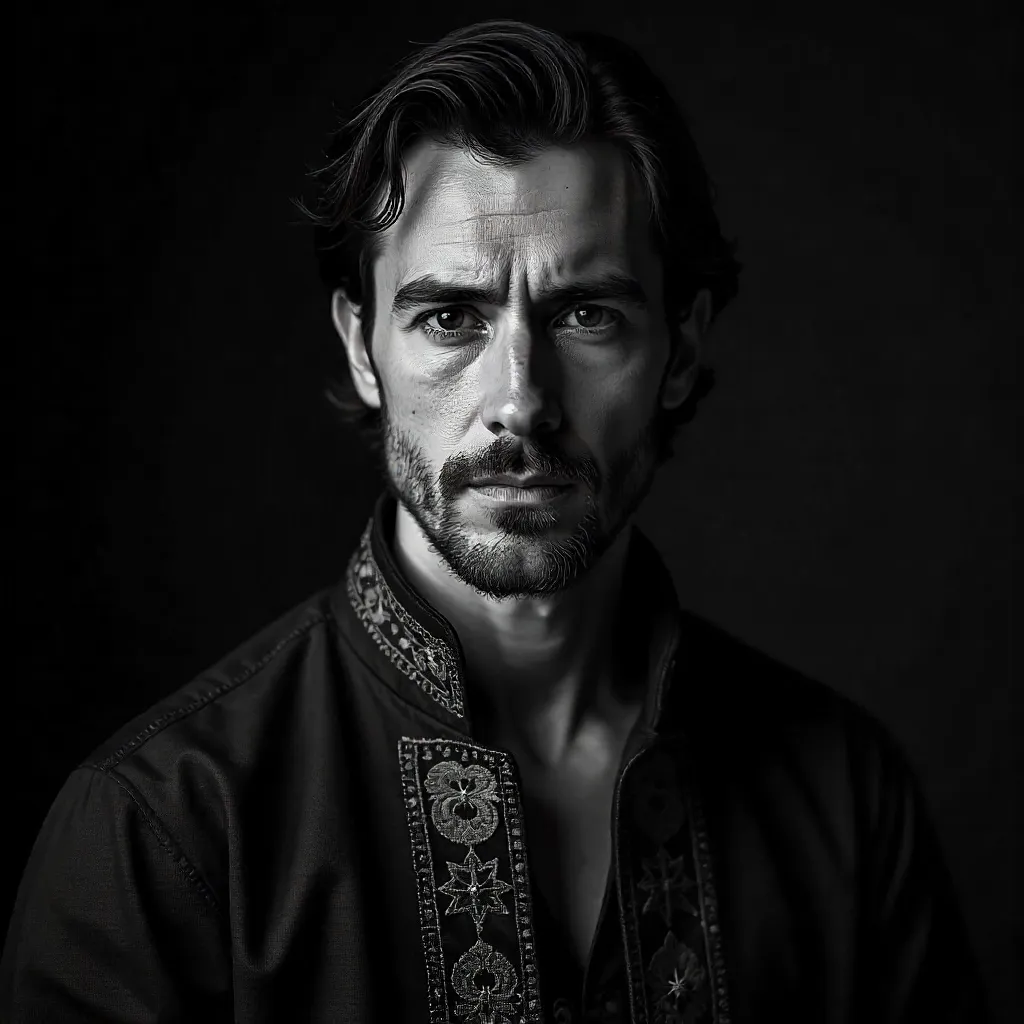 Moody Monochrome Portrait in Traditional Attire