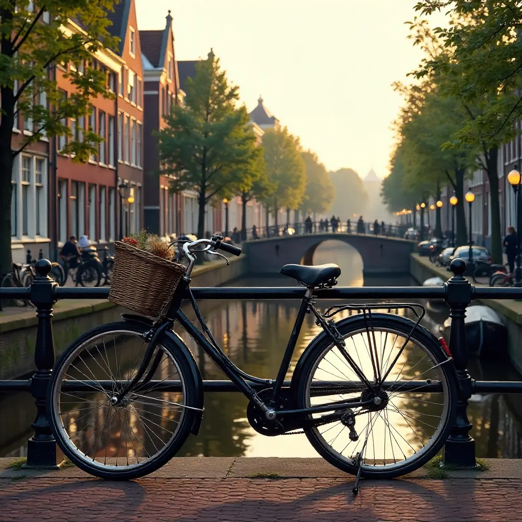 Vintage Bicycle by an Amsterdam Canal Scene
