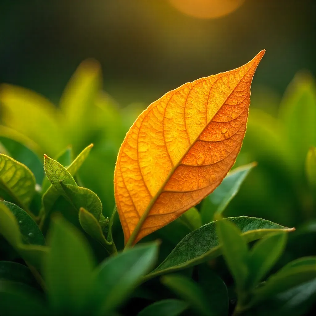 Striking Orange Leaf Amid Lush Green Foliage