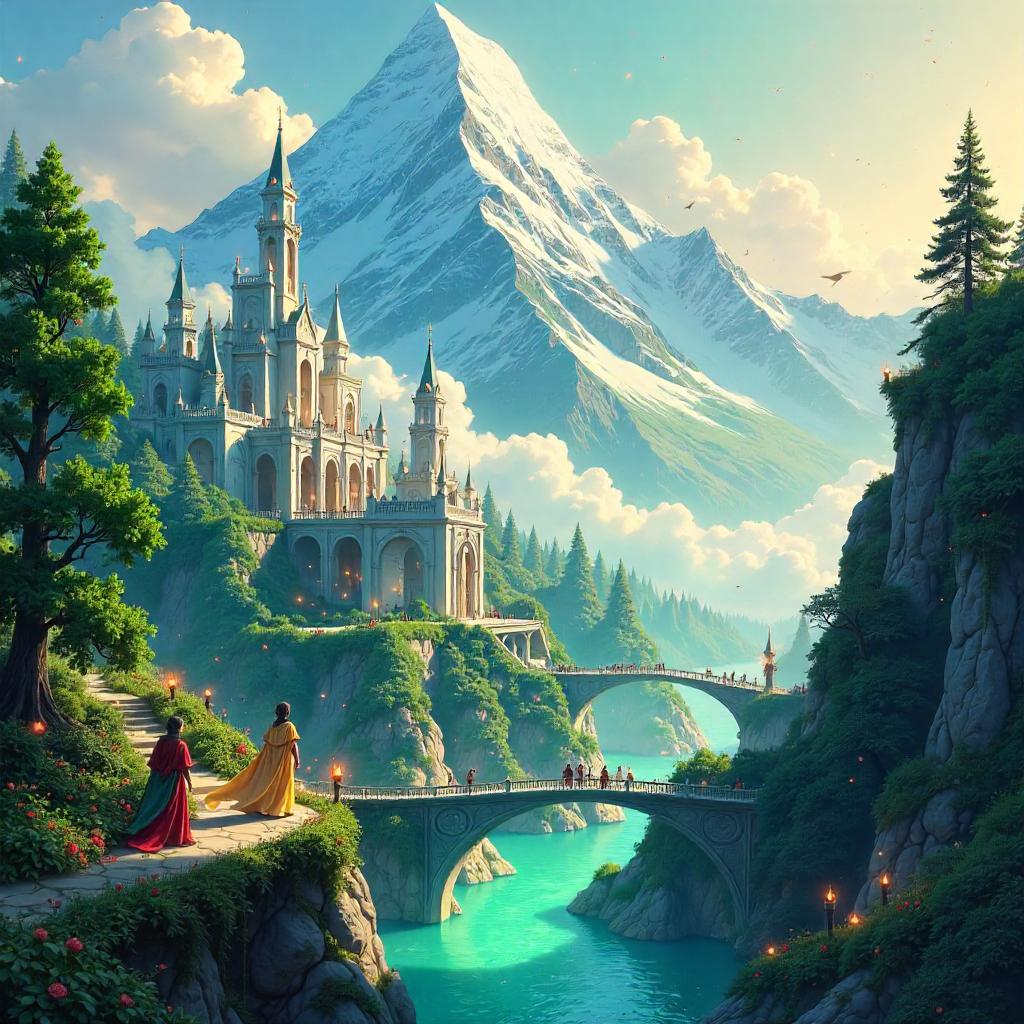 Elven Mountain City in Anime Style