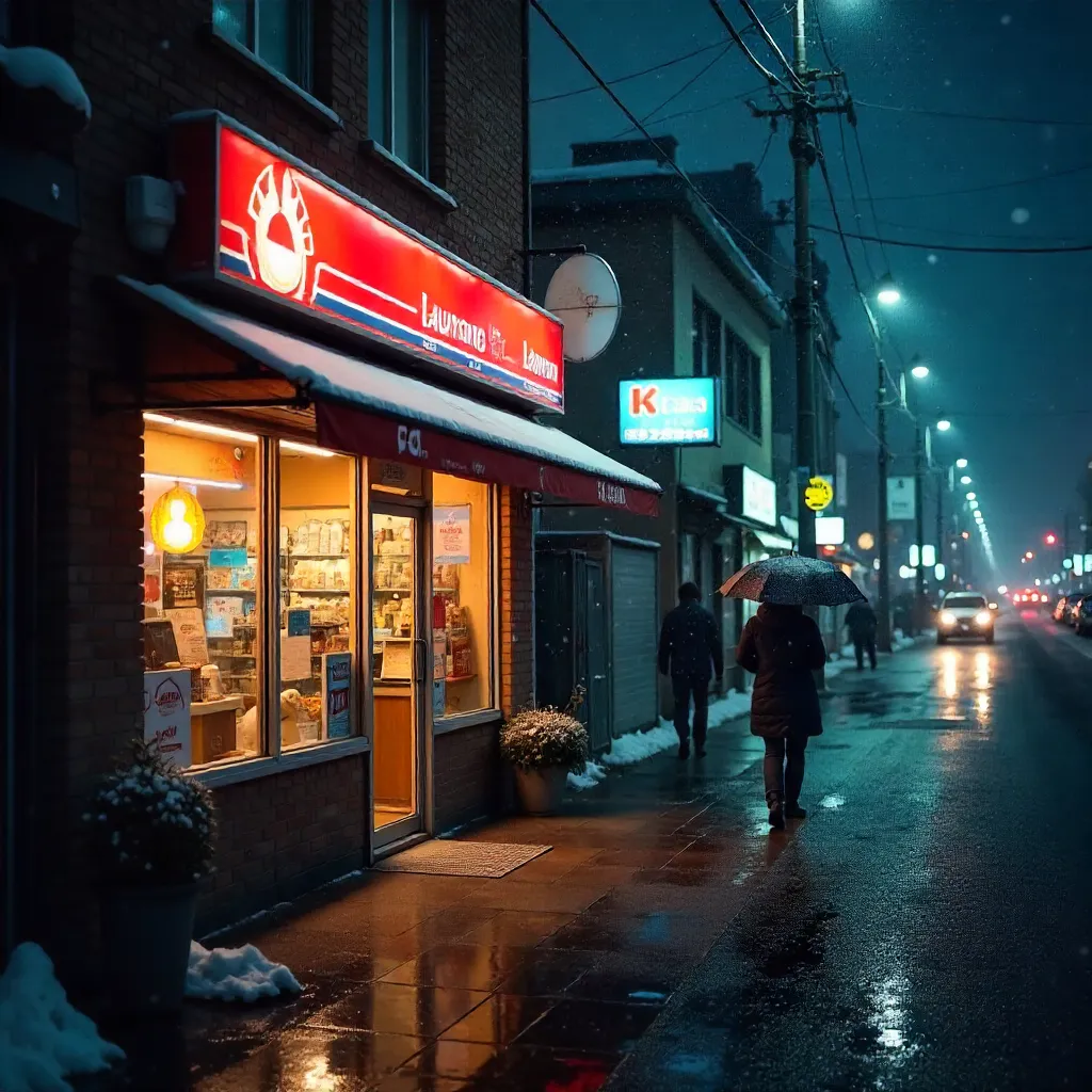 Snowlit Eiheiji Lawson at Night