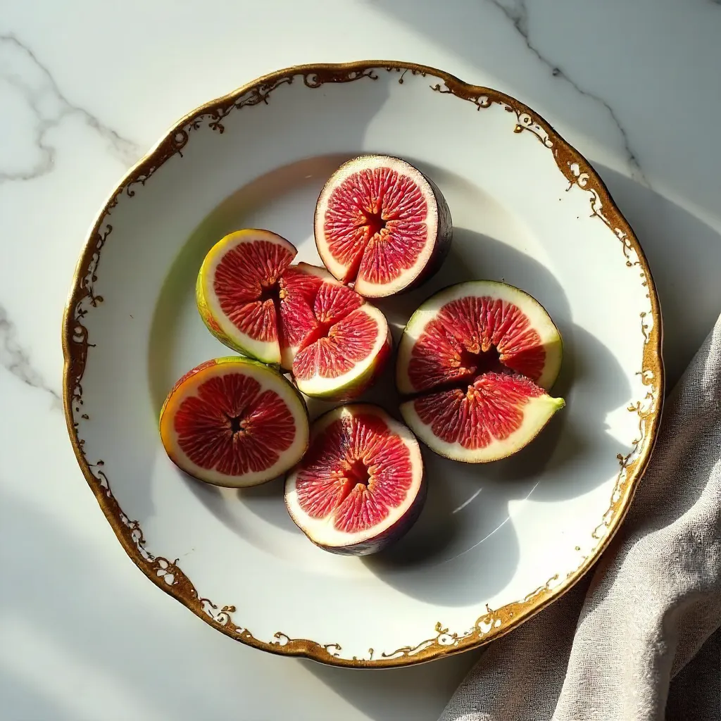 Top-Down Fresh Fig Slices on Vintage Plate