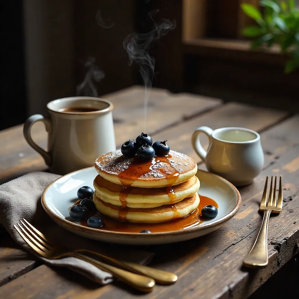 Rustic Breakfast: Cheesecake Pancakes & Coffee