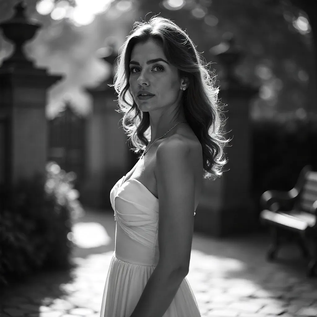 Noir Elegance: Outdoor Monochrome Portrait