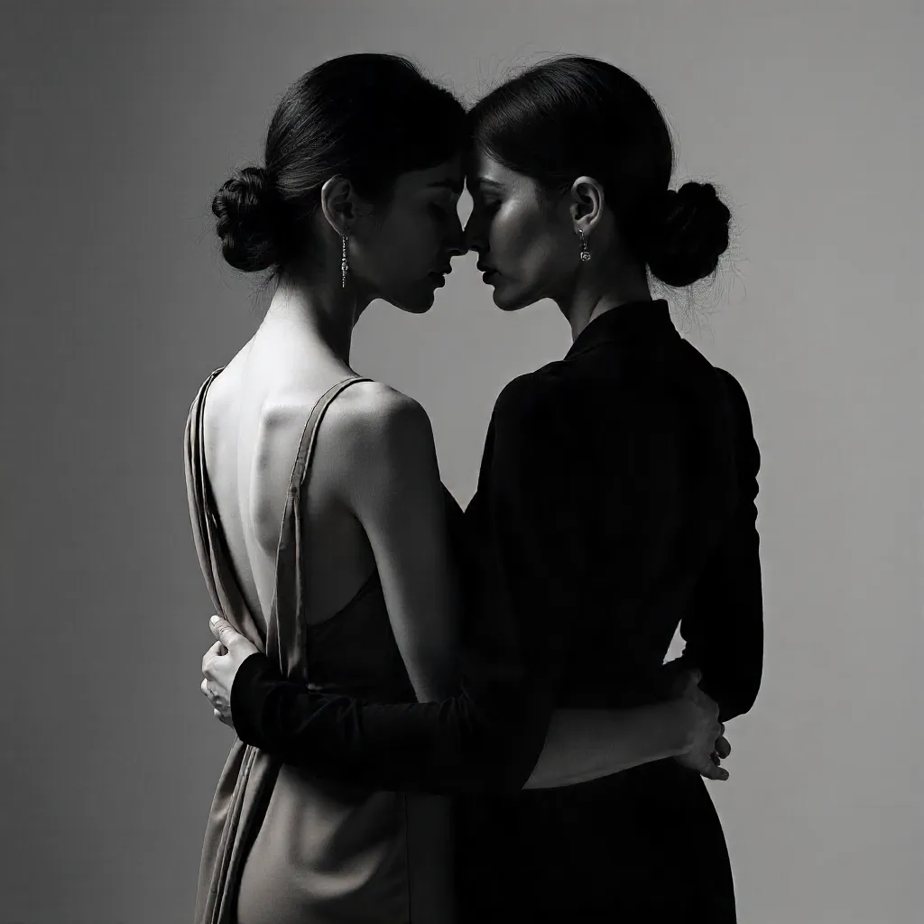 Intimate B&W Portrait: Two Women From Behind