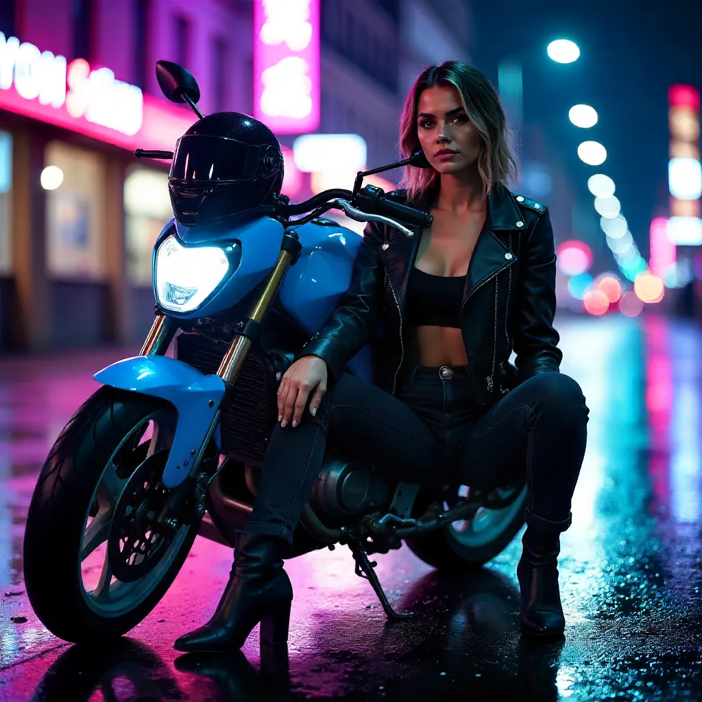 Night Style by the Blue Motorcycle