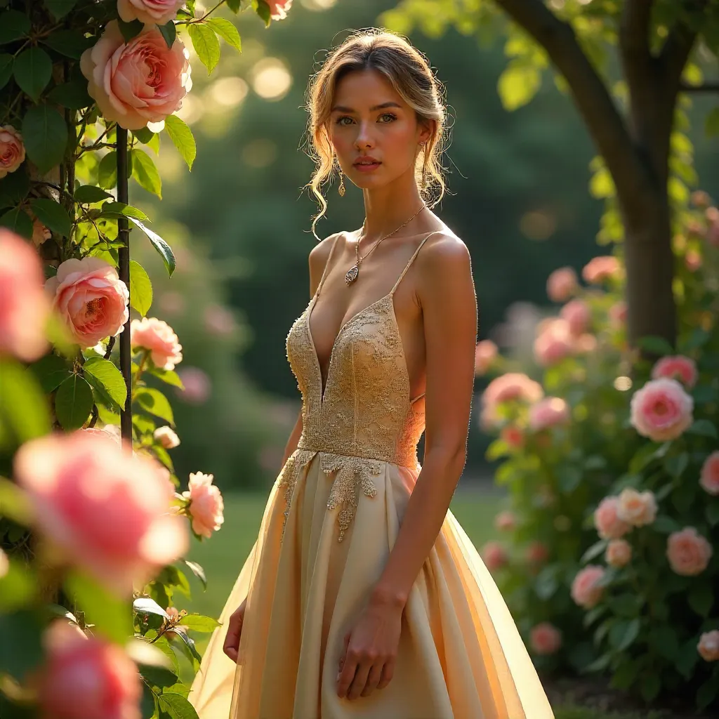 Captivating Garden Couture: Elegant Fashion Model