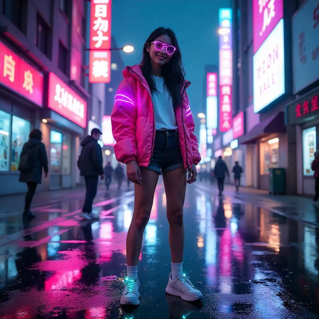 Cheerful Cyberpunk Dreamer in Neon City