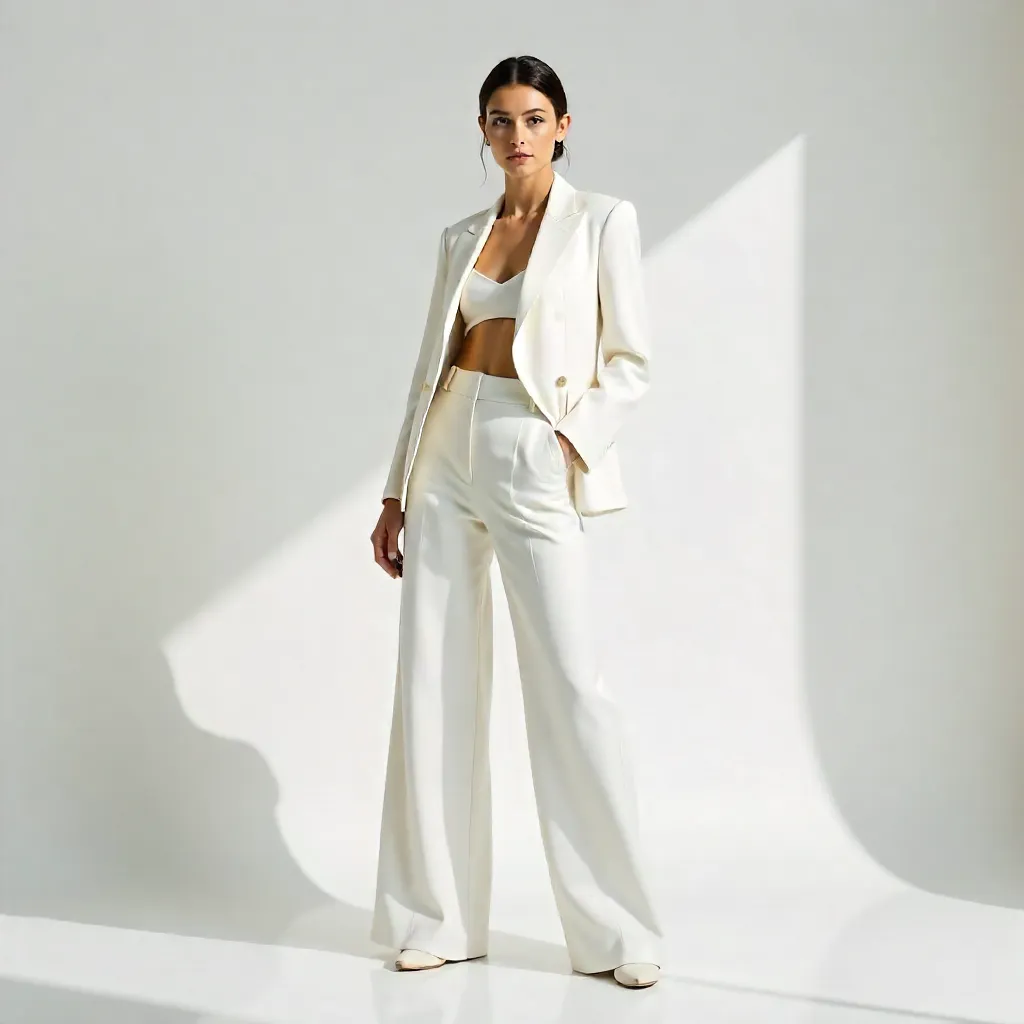 Stylish Woman in White: Minimalist Studio Pose