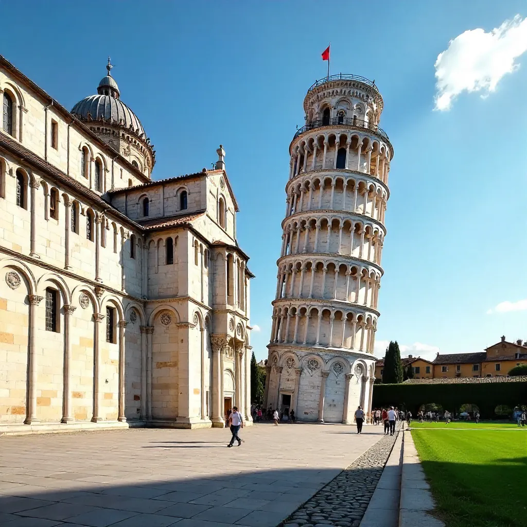 Leaning Tower of Pisa with Adjoining Tuscan Building