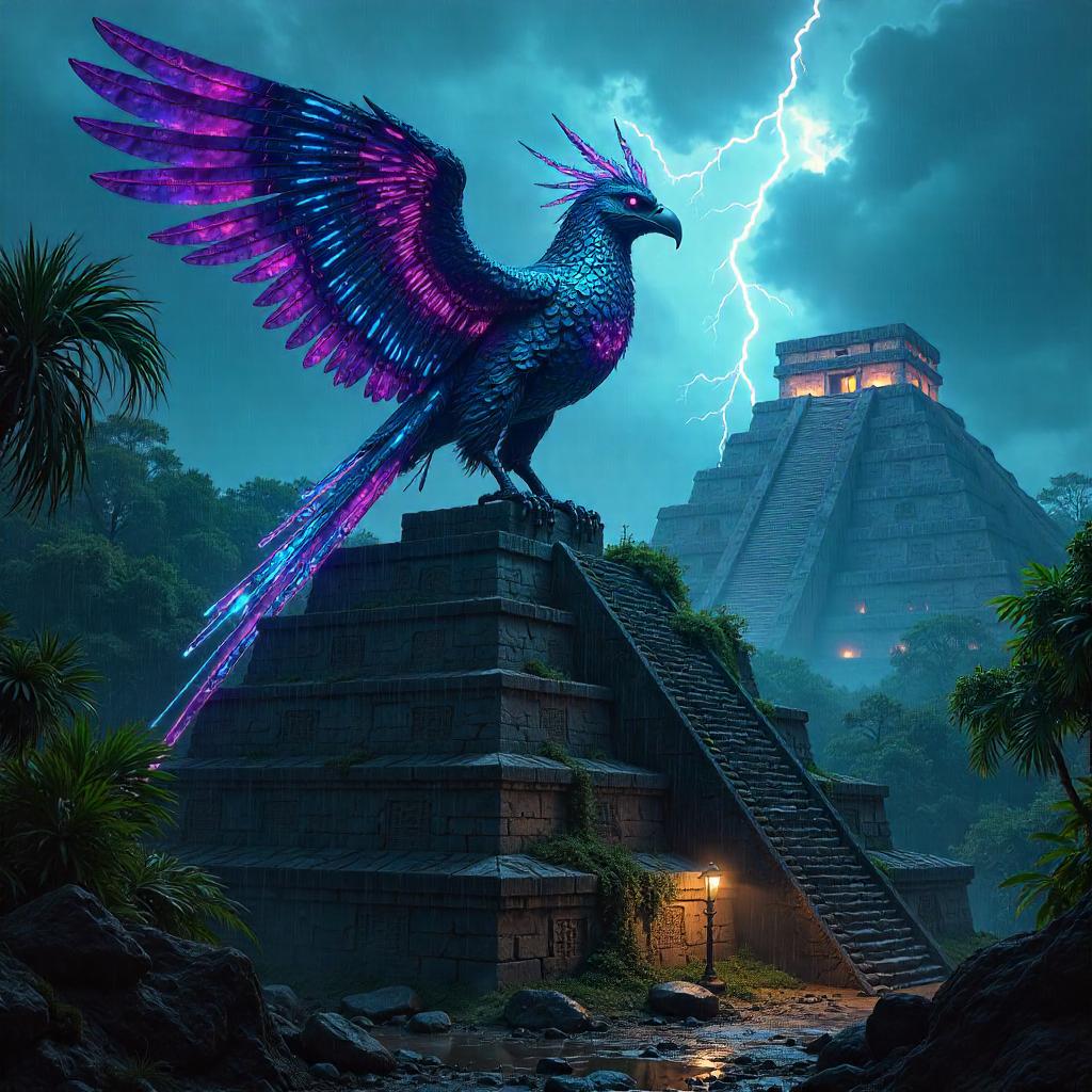 Neon Thunderbird over Mayan Ruins