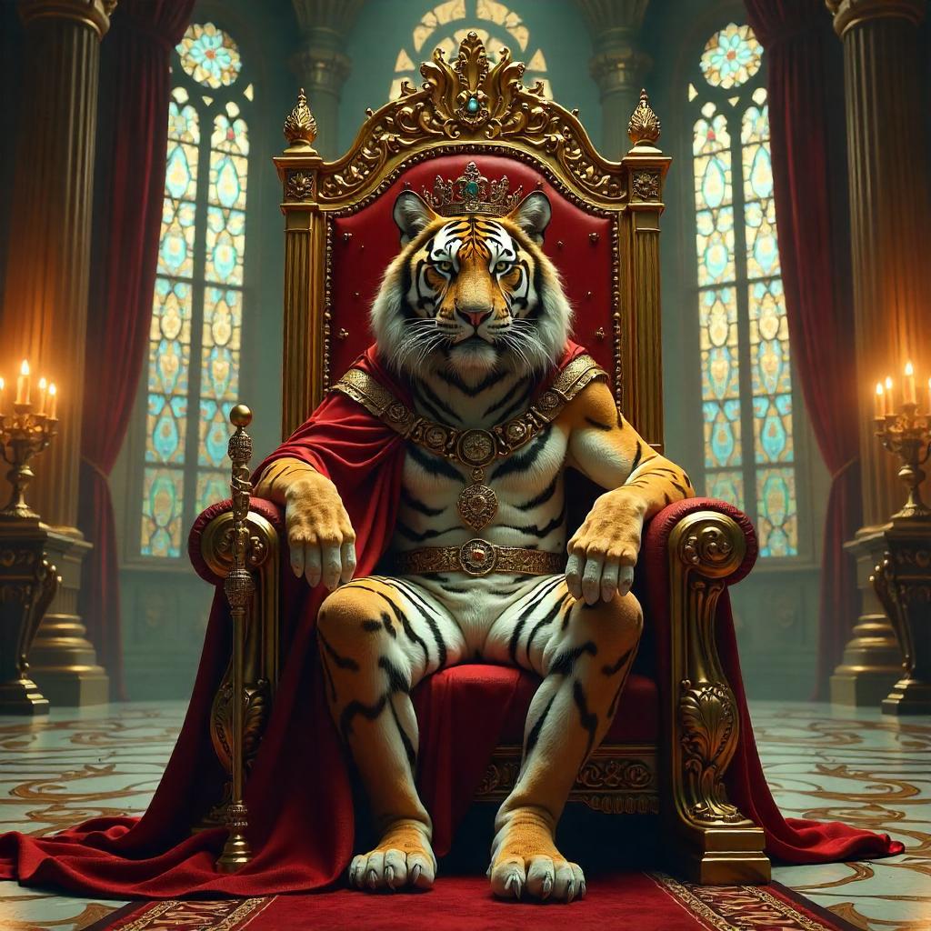 Majestic Tiger in a Regal Throne Room
