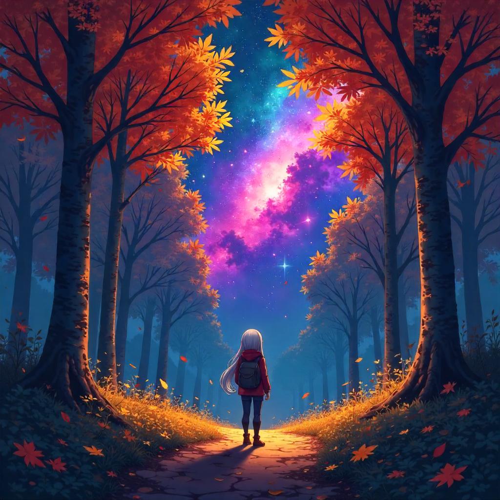Autumn Nebula Over Anime Forest