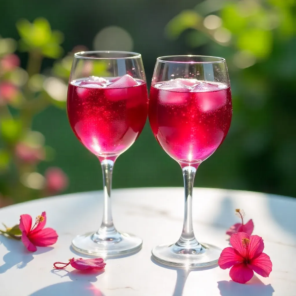 Two Elegant Hibiscus Tea Glasses on Marble