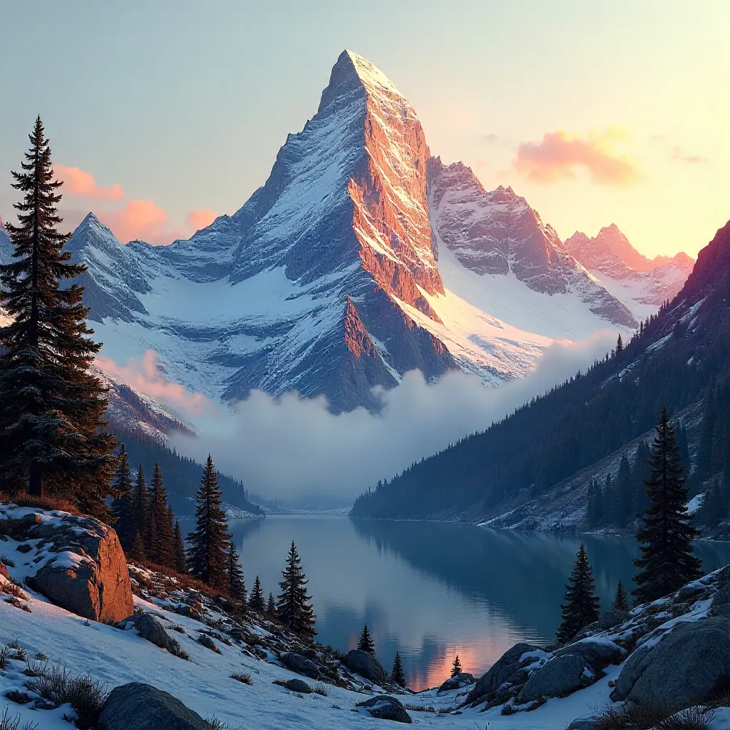 Alpine Sunrise Over a Snow-Capped Peak