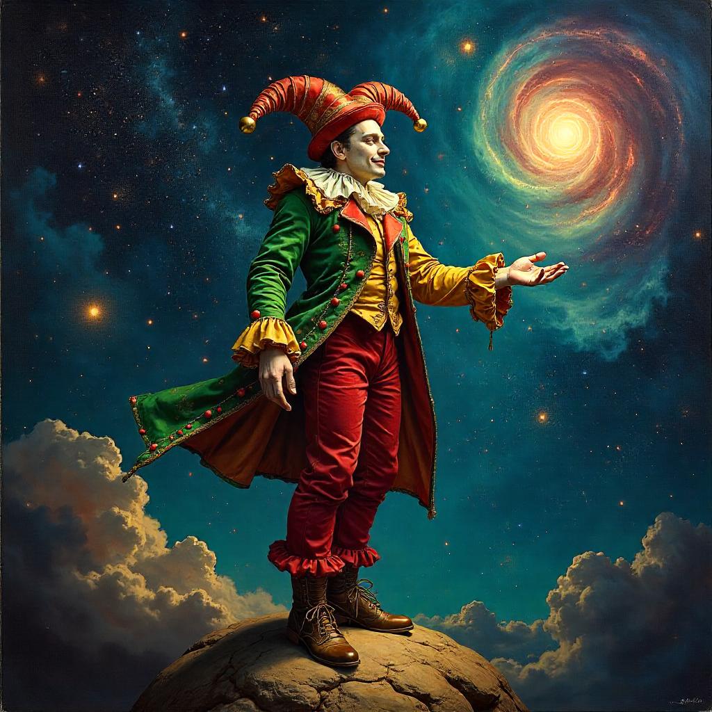 Jester Among the Stars: An Oil Painting
