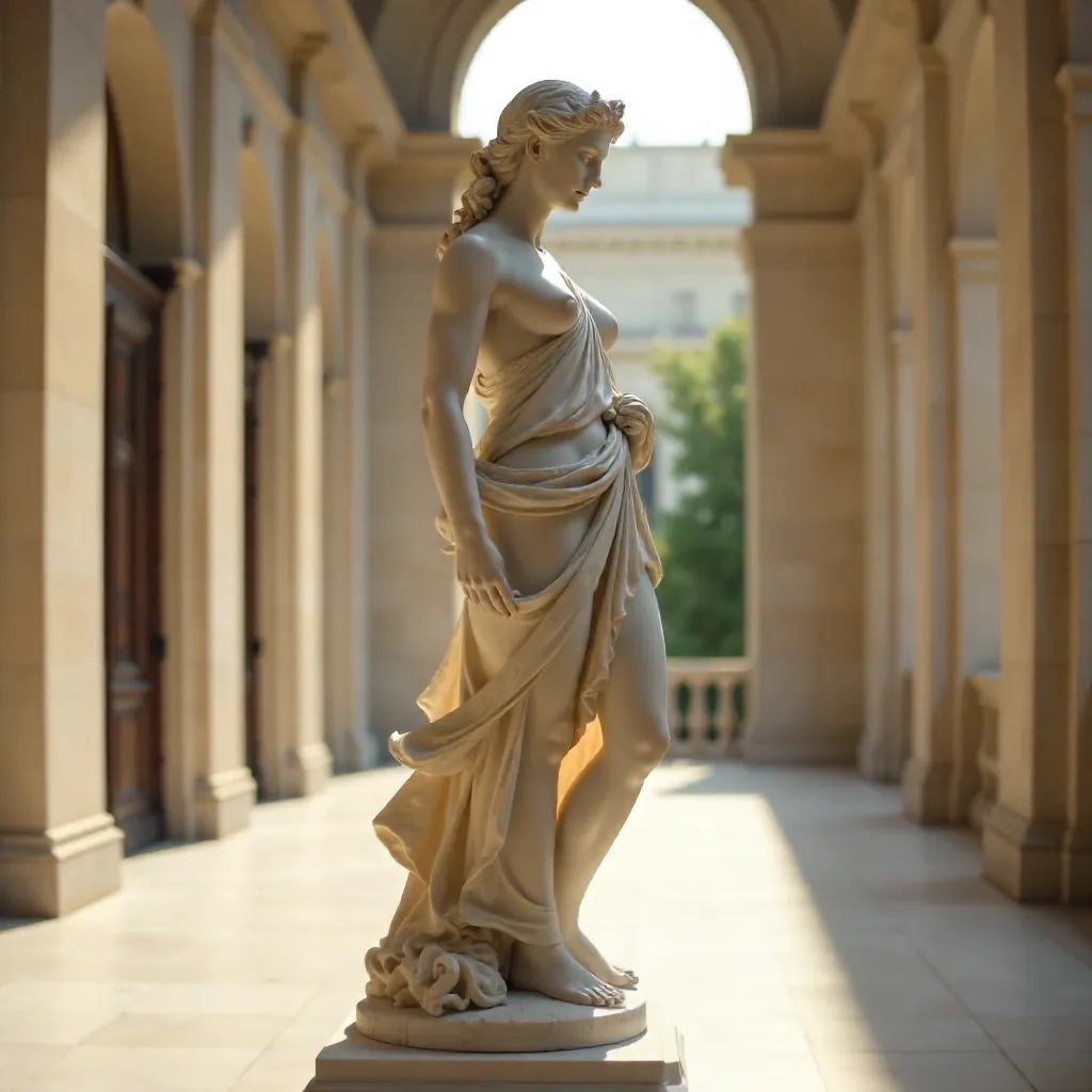 Sunlit Marble Elegance: Intricate Classical Sculpture