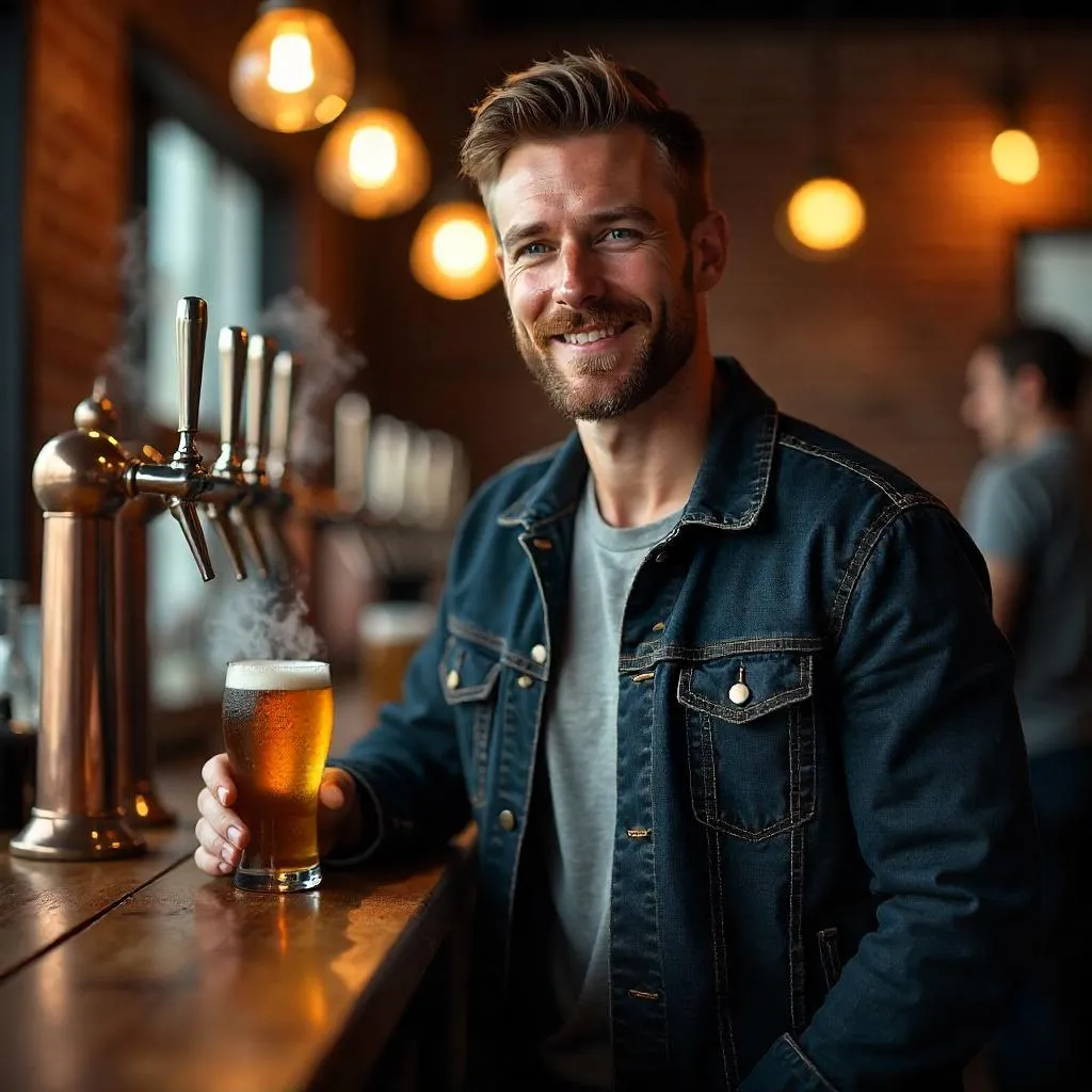 Photorealistic Portrait of a Handsome White Man at a Brewery