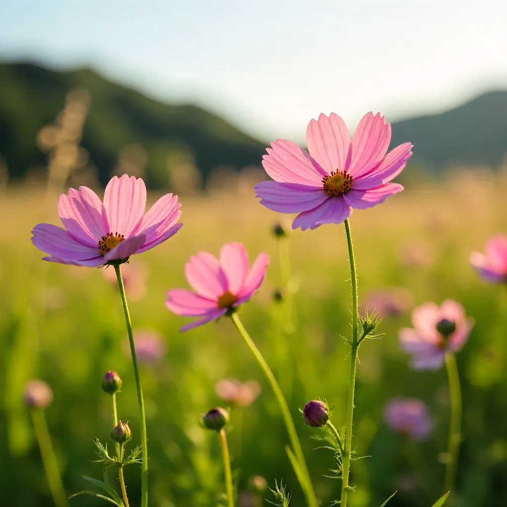 Elegant pink cosmos in tranquil meadow