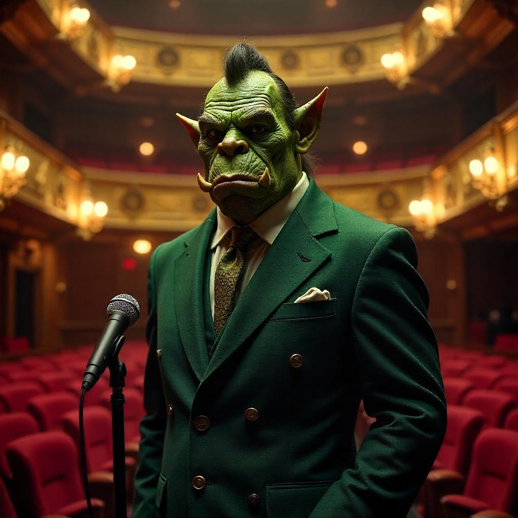 Photorealistic Orc on a Grand Theater Stage
