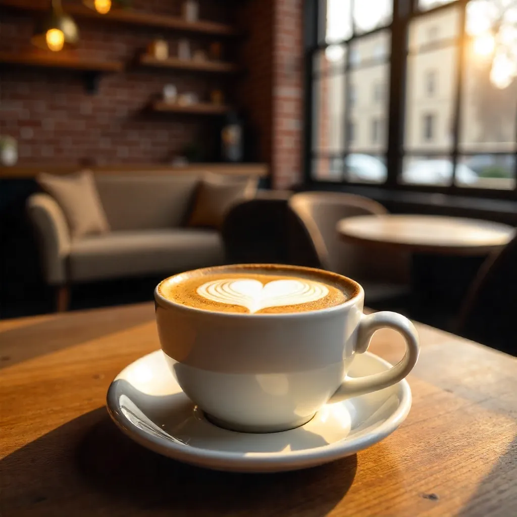 Warm Heart Latte in a Stylish Cozy Cafe