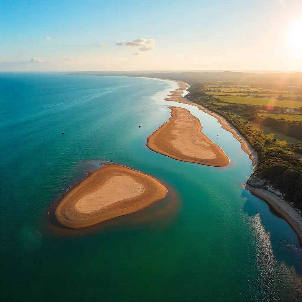 Drone View of Exmouth Estuary Coastline at Golden Hour